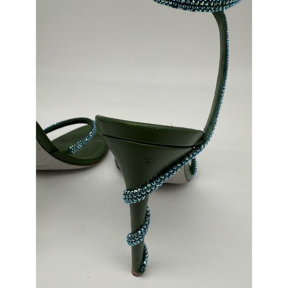 Rene Caovilla Cleo Crystal Embellished 105 Strappy Sandals Green Women's Size 38 - Picture 12 of 16